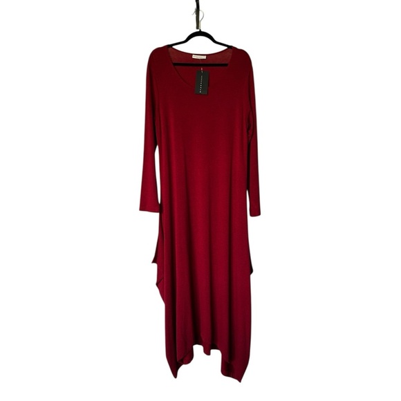 NWT Bryn Walker Chelsea Midi Dress Red Lagenlook Asymmetrical Size M - Picture 2 of 9